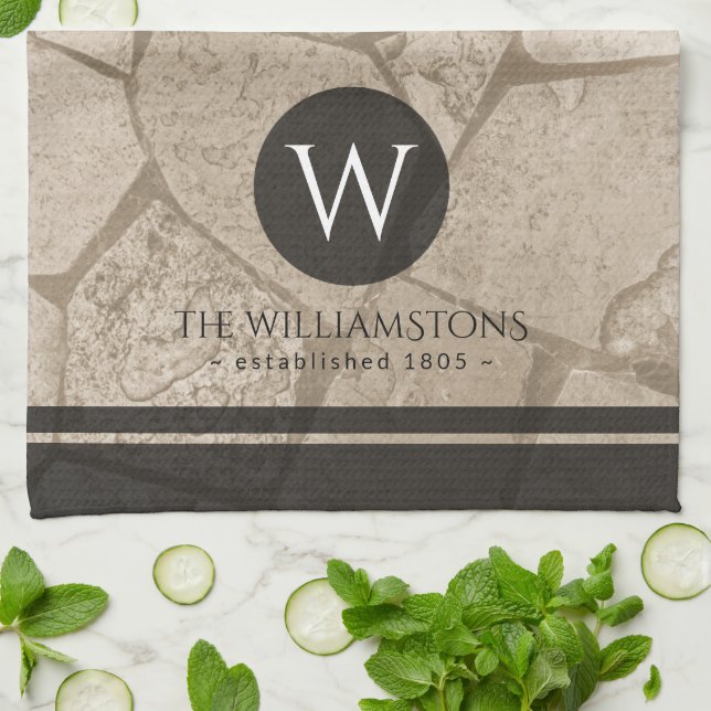 Elegant Sepia Toned Cracked Stones Tea Towel (Folded)