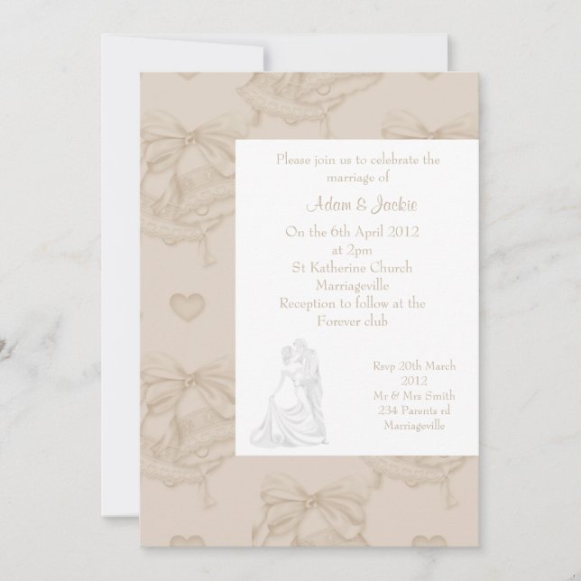 ELEGANT SEPIA WEDDING BELL INVITATION (Front)