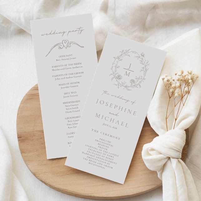 Elegant Sepia Wedding Ceremony & Reception Program (Creator Uploaded)