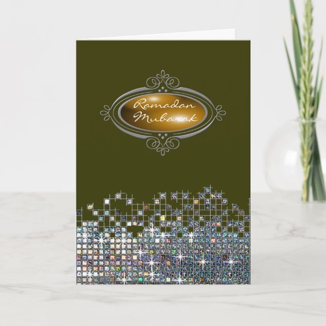 Elegant Sequin Ramadan Mubarak Card (Front)