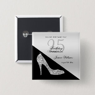 Elegant Sequin Stiletto, Silver & Black Birthday 15 Cm Square Badge