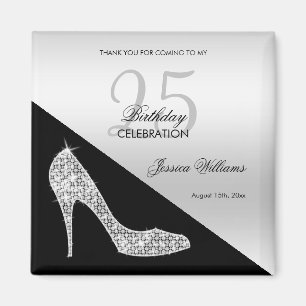 Elegant Sequin Stiletto, Silver & Black Birthday Magnet