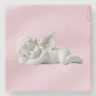 Elegant Serene Dreamy Pink White Stone Baby Angel Coaster