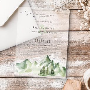 Elegant serene green montain landscape wedding acrylic invitations