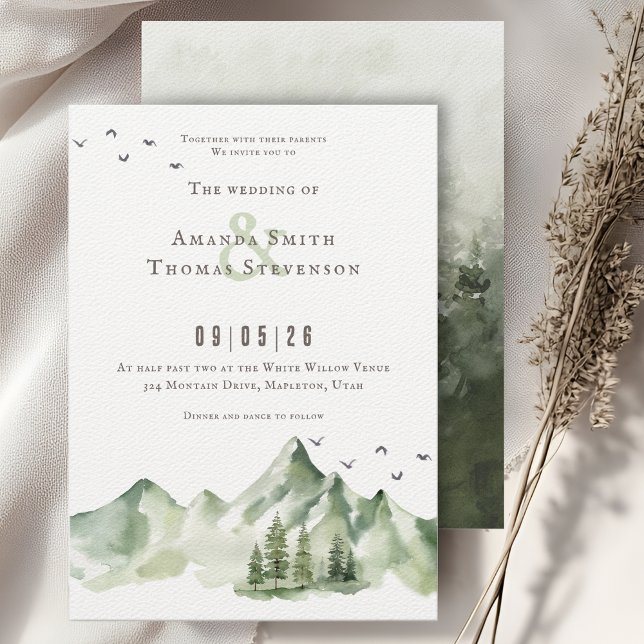 Elegant serene green montain landscape wedding invitation (Creator Uploaded)