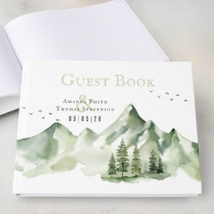 Elegant serene green mountain landscape guest book