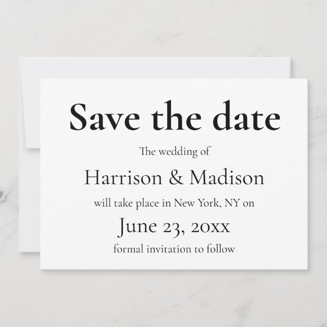Elegant serif black & white Wedding Save The Date (Front)