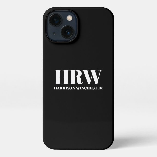 Elegant serif initials monogram name black white iPhone case (Back)
