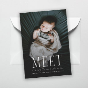 Elegant Serif Meet Baby Photo Birth Announcement