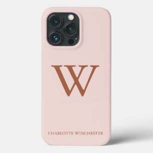 Elegant serif monogram initial name blush pink iPhone 13 pro case