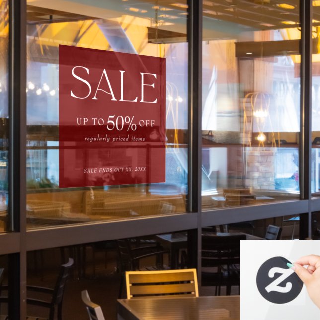 Elegant Serif Retail Burgundy Red Sale (Restaurant Window)