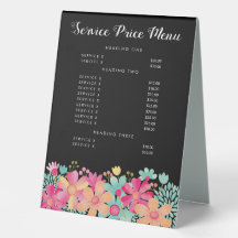 Elegant Service Price Menu Custom Made Table