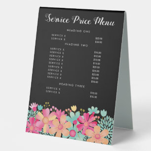 Elegant Service Price Menu Custom Made Table