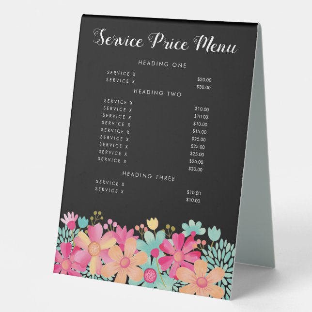 Elegant Service Price Menu Custom Made Table (Front)