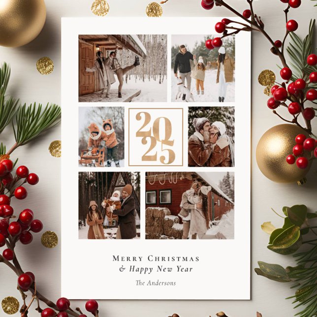 Elegant Seven Photos Collage Merry Christmas Holiday Card (Creator Uploaded)