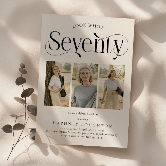 Elegant SEVENTY 3 photo collage 70th Birthday Invitation (Creator Uploaded)