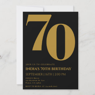 Elegant Seventy Black & Gold 70th Birthday Invitation