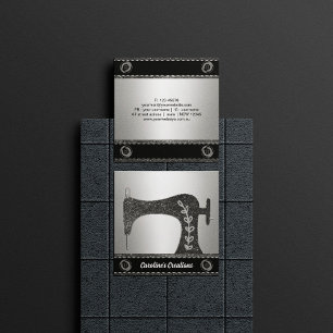 Elegant Sewing Machine   Seamstress, Silver button Square Business Card