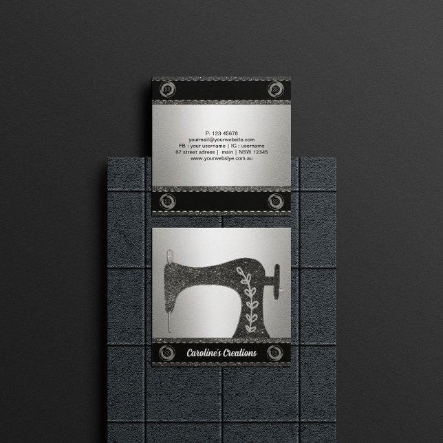 Elegant Sewing Machine | Seamstress, Silver button Square Business Card (Creator Uploaded)