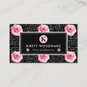 Elegant Shabby Chic Pink and Black Roses Pattern Business Card