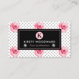Elegant Shabby Chic Pink and Black Roses Pattern Business Card