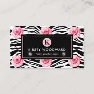 Elegant Shabby Chic Pink and Black Roses Pattern Business Card