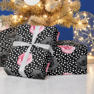 Elegant Shabby Chic Pink Roses and Polka Dots Wrapping Paper