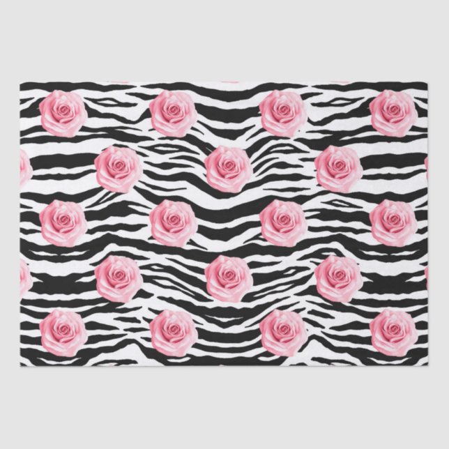 Elegant Shabby Chic Pink Roses and Zeba Stripes Tissue Paper (Front)