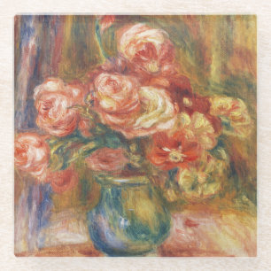 Elegant Shabby Chic Renoir Rose Painting Glass Coaster