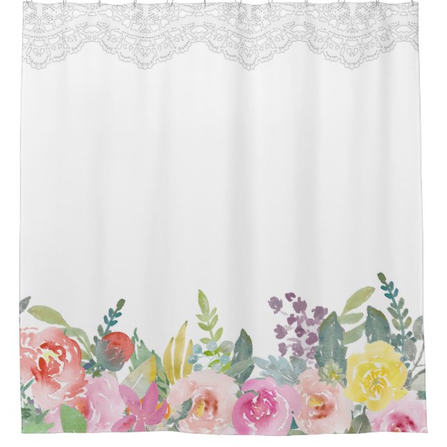 Elegant Shabby Chic Spring Floral Lace Shower Curtain (Front)