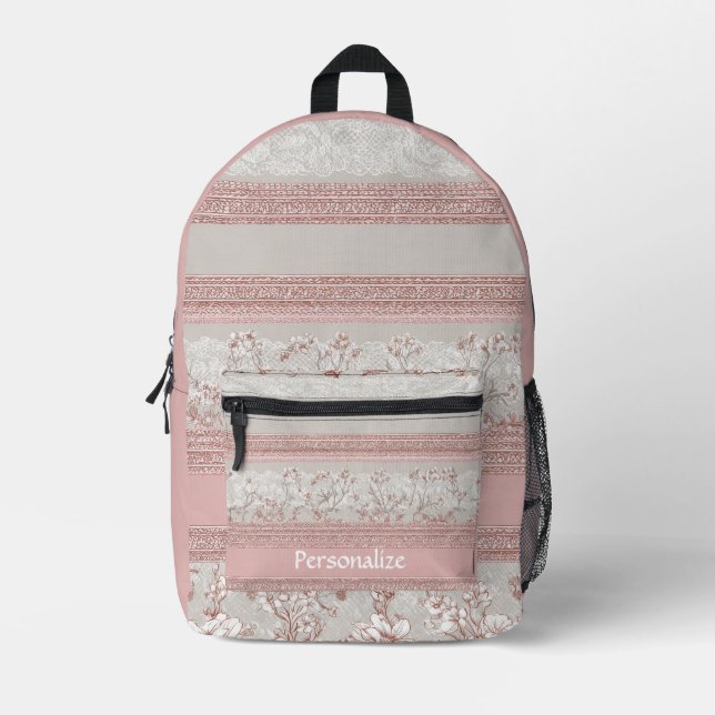 Elegant Shabby Chic Vintage Lace Personalised Printed Backpack (Front)