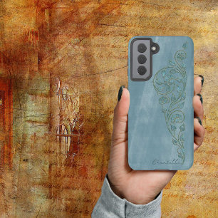 Elegant Shabby Girly Blue Floral Name Samsung Galaxy Case