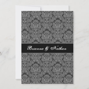 Elegant SHADES OF GRAY Damask Wedding Invitation