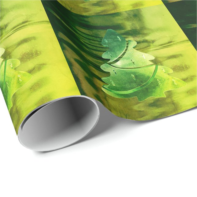 Elegant Shades of Green Christmas Tree Pattern Wrapping Paper (Roll Corner)
