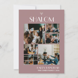 Elegant Shalom Hanukkah family photo collage Holiday Card