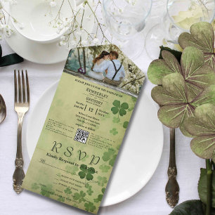 Elegant Shamrock Clover Irish Celtic Photo QR Code All In One Invitation