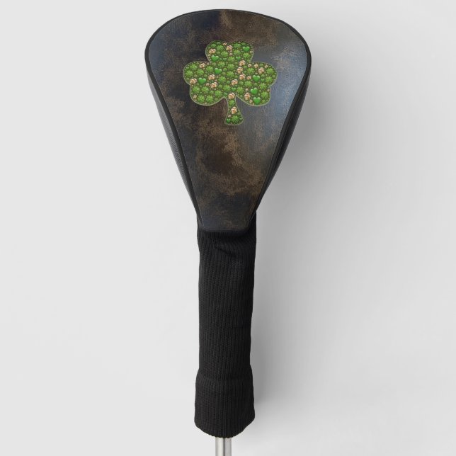 Elegant Shamrock,Clover Leather Look Golf Head Cover (Front)