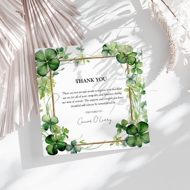 Elegant Shamrock Clover Sympathy Thank You Card (Creator Uploaded)
