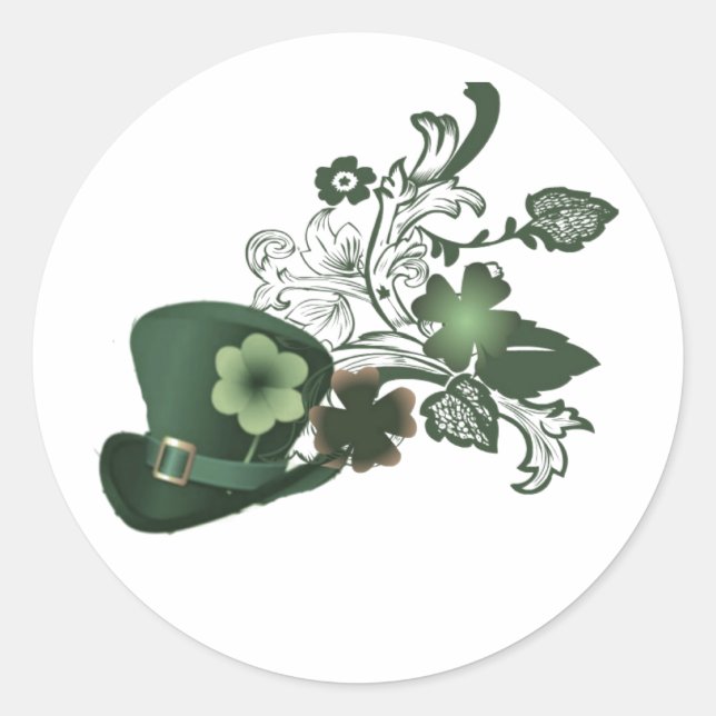 Elegant Shamrock Hat Classic Round Sticker (Front)