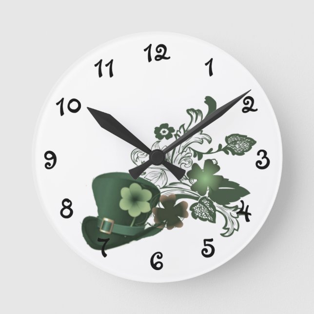 Elegant Shamrock Hat Round Clock (Front)