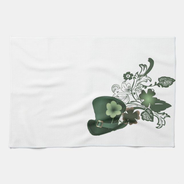 Elegant Shamrock Hat Tea Towel (Horizontal)