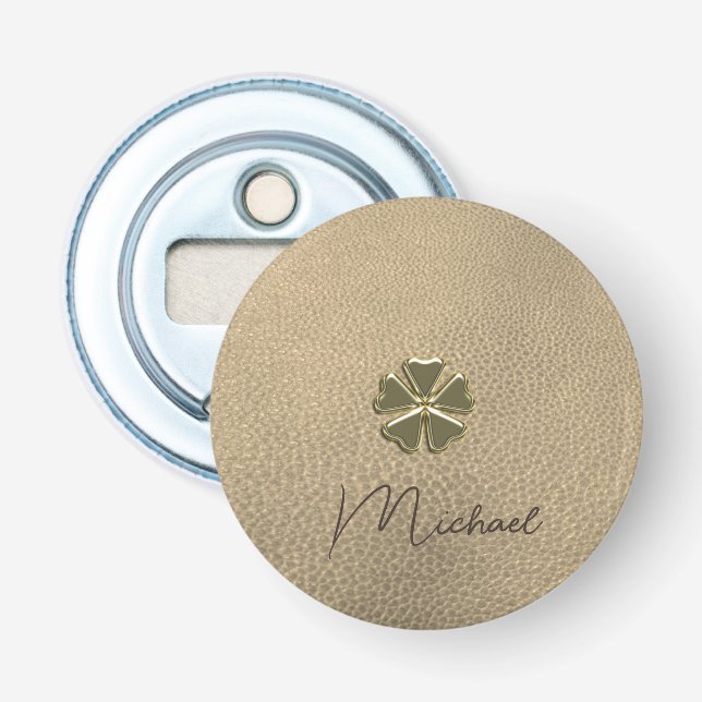 Elegant  Shamrock Patrick's Day Leather Bottle Opener (Front)