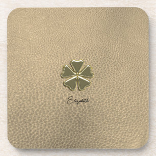 Elegant  Shamrock Patrick's Day Leather Coaster
