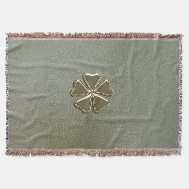 Elegant  Shamrock St.Patrick`s Day,Green Leather Throw Blanket (Front)