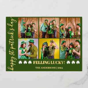 Elegant Shamrock St. Patrick's Day Family photo Foil Holiday Card