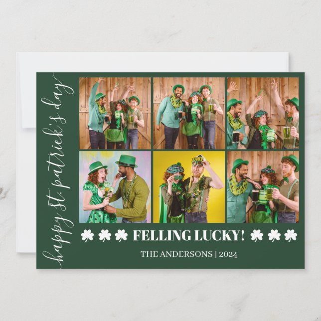 Elegant Shamrock St. Patrick's Day Family photo Holiday Card (Front)