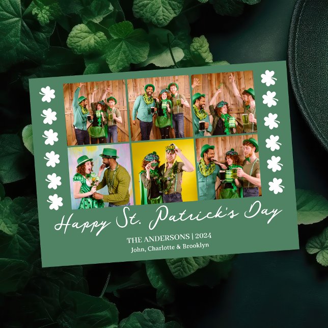 Elegant Shamrock St. Patrick's Day Family photo Holiday Card (Creator Uploaded)