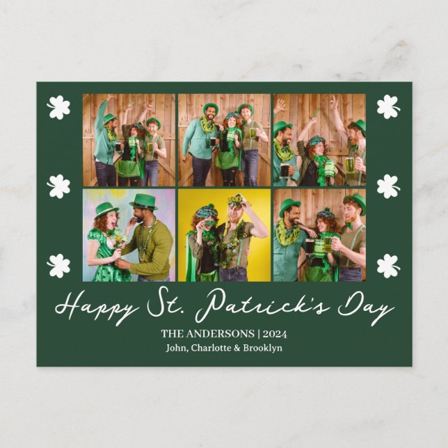 Elegant Shamrock St. Patrick's Day Family photo Holiday Postcard (Front)