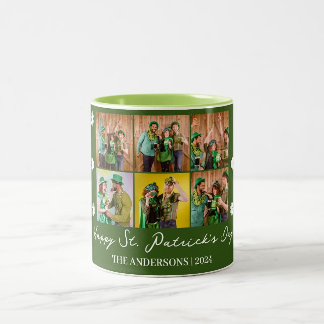Elegant Shamrock St. Patrick's Day Family photo Two-Tone Coffee Mug (Center)