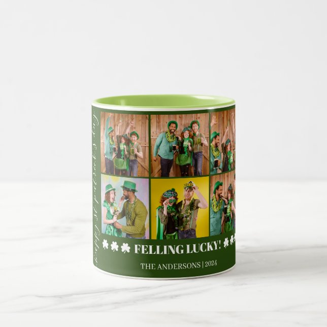 Elegant Shamrock St. Patrick's Day Family photo Two-Tone Coffee Mug (Center)
